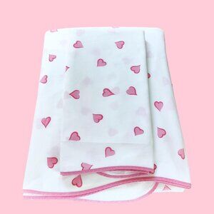 🩷 D. Porthault Luxury Les Coeurs 2 Piece Pink Hearts Sheet & Sham Set